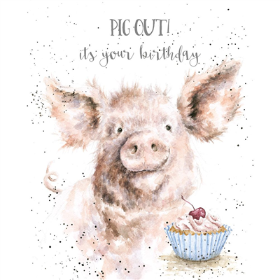 Wrendale Birthday Card - Pig Out